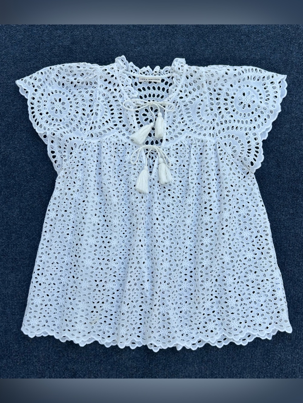 Ulla Johnson Dolly Top Blouse White Cotton Eyelet Tassel Tie Size 6 - Picture 4 of 16